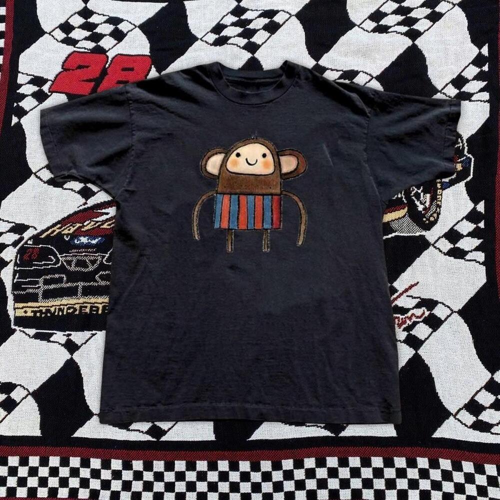 Black Hanes Tag Crew Neck Tee With Monkey